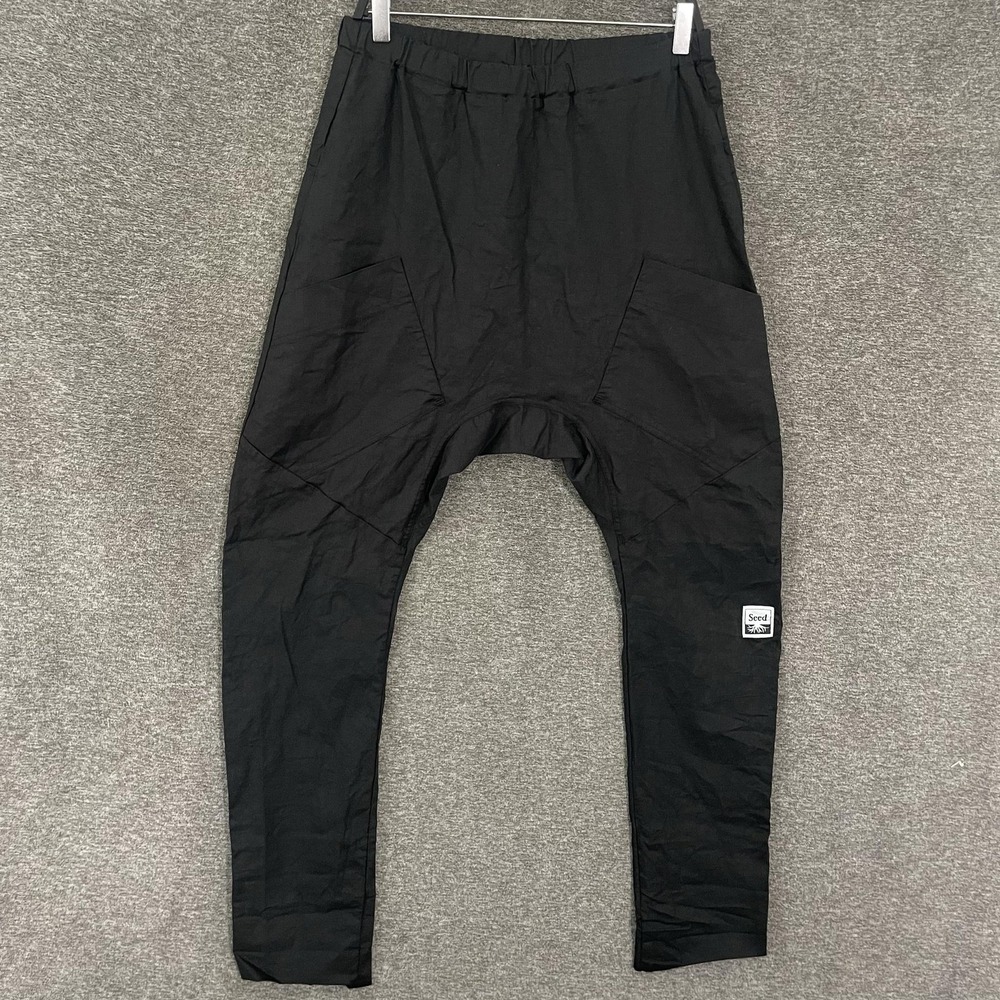 Seed Antidote Pants Large Black Jogger Elastic Waist Hemp Cotton Stretch Casual